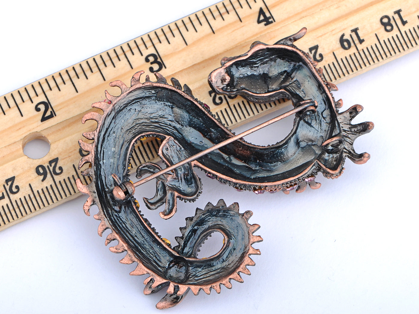 Antique Rust Gun Fantasy Renaissance Medieval Dragon Pink Brooch Pin