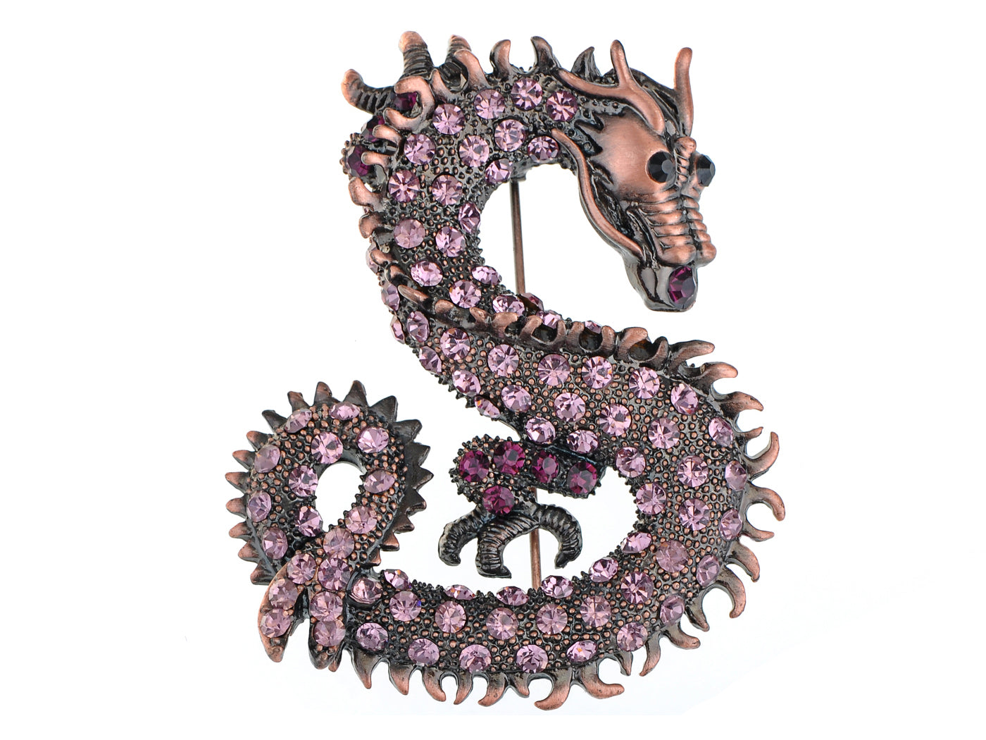 Antique Rust Gun Fantasy Renaissance Medieval Dragon Pink Brooch Pin