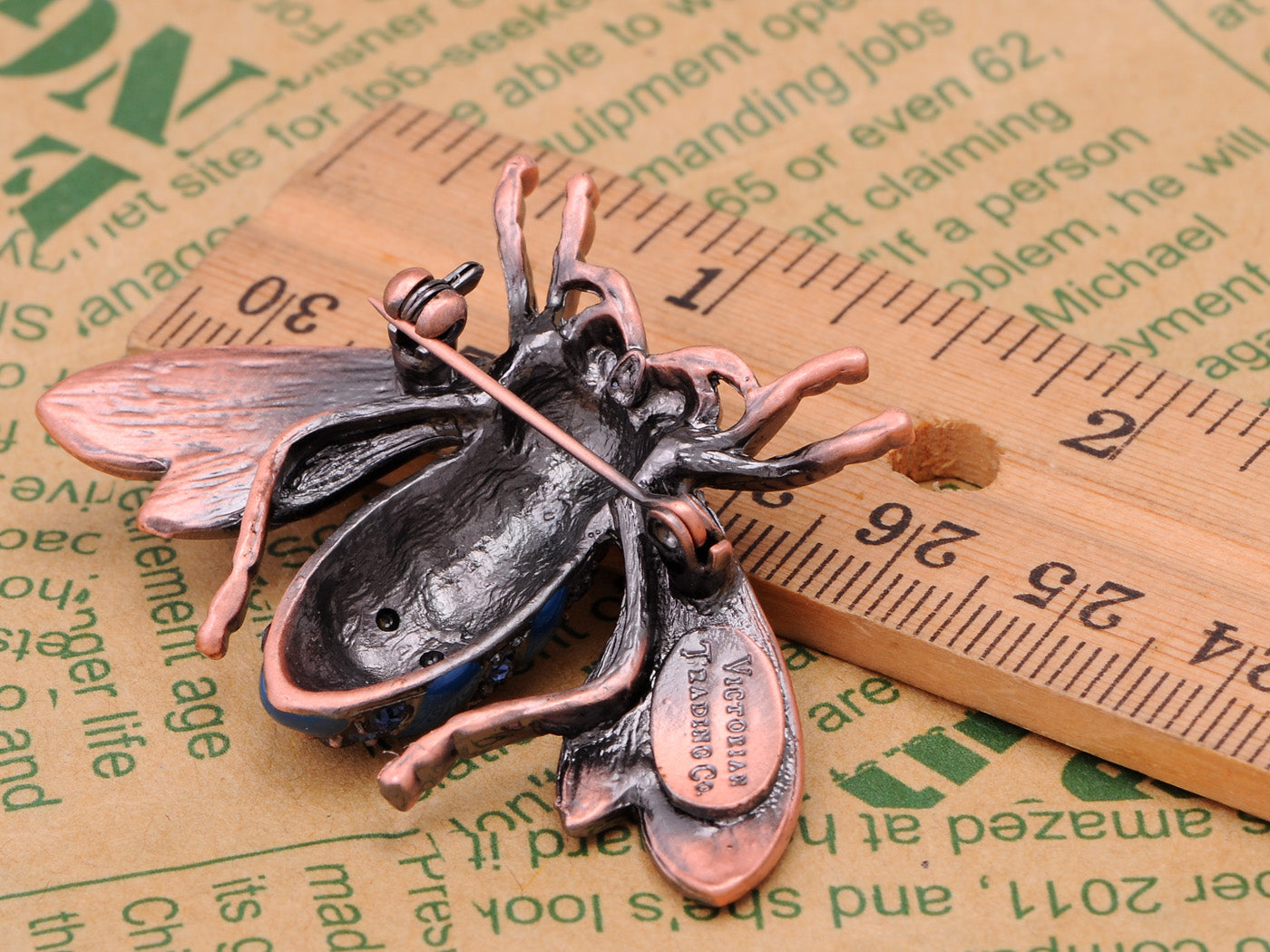 Rose Copper Sapphire Blue Colored Beetle Bee Brooch Pin