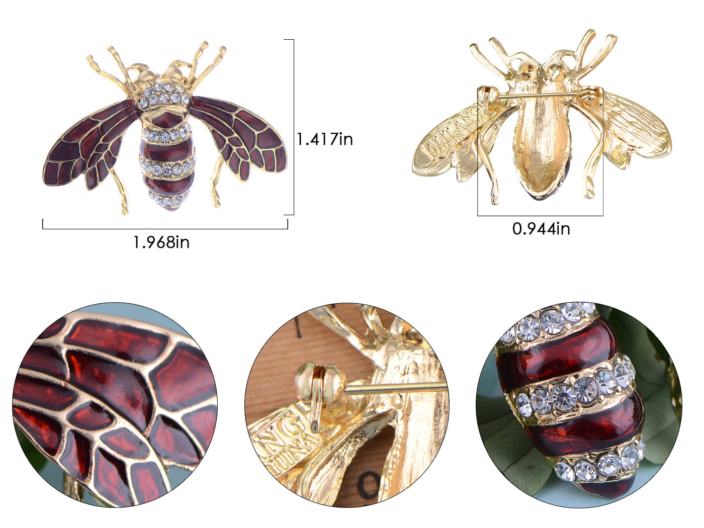 Rose Copper Sapphire Blue Colored Beetle Bee Brooch Pin