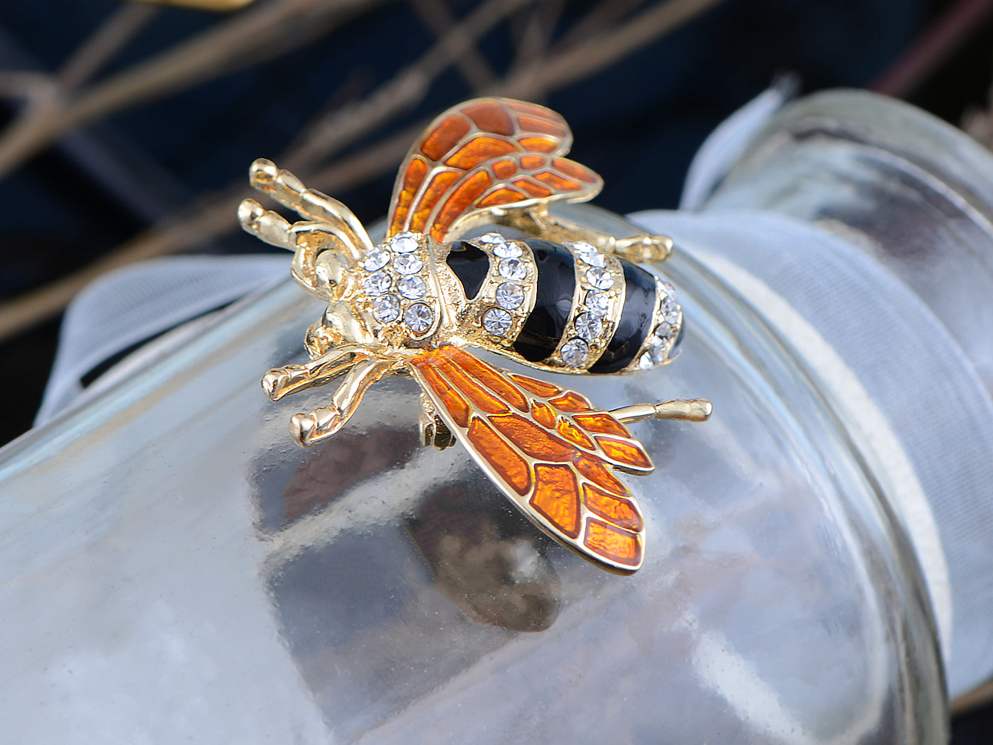 Rose Copper Sapphire Blue Colored Beetle Bee Brooch Pin