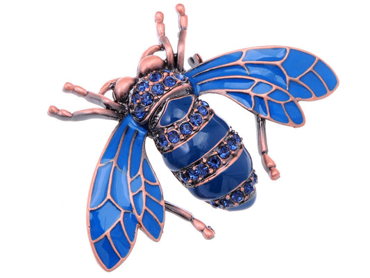 Rose Copper Sapphire Blue Colored Beetle Bee Brooch Pin