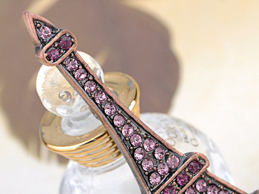 Copper Amethyst Purple Colored Paris Eiffel Tower Brooch Pin