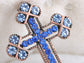 Copper Sapphire Blue Colored Holy Cross Brooch Pin