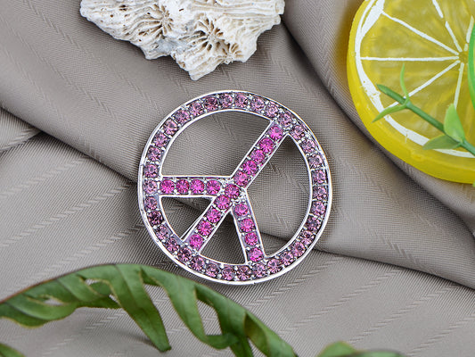 Vintage Shine Purple Pink Hippie Peace Sign Brooch Pin Pendent