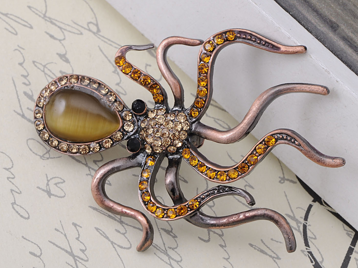 Copper Topaz Colored Nautical Octopus Legs Brooch Pin
