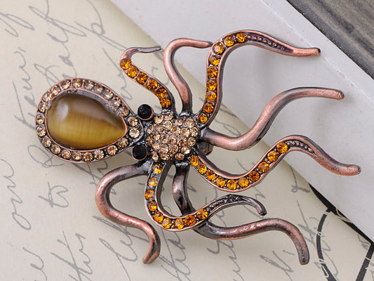 Copper Topaz Colored Nautical Octopus Legs Brooch Pin