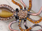 Copper Topaz Colored Nautical Octopus Legs Brooch Pin