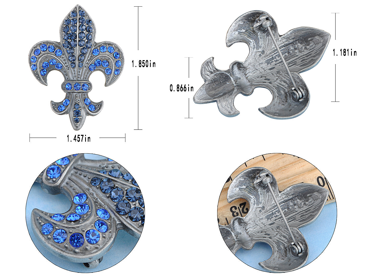 Blue Sapphire Fleur De Lis Pin Brooch