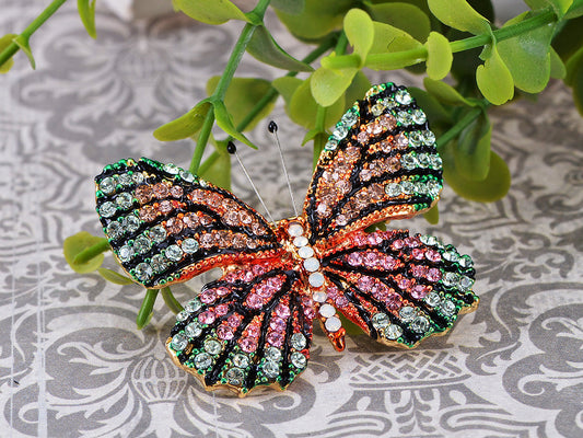 Vintage Shine Pink Green Multicolor Empress Monarch Winged Butterfly Bug Brooch Pin