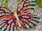 Vintage Shine Pink Green Multicolor Empress Monarch Winged Butterfly Bug Brooch Pin