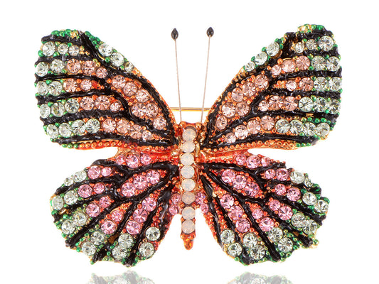 Vintage Shine Pink Green Multicolor Empress Monarch Winged Butterfly Bug Brooch Pin