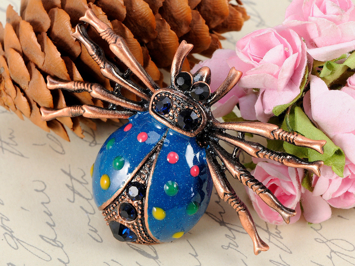 Enamel Blue Vivid Spider Insect Color Spots Pin Brooch Pendant