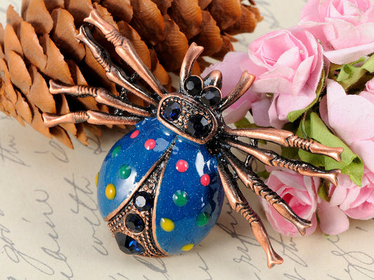 Enamel Blue Vivid Spider Insect Color Spots Pin Brooch Pendant