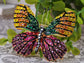 Vintage Shine Pink Green Multicolor Empress Monarch Winged Butterfly Bug Brooch Pin