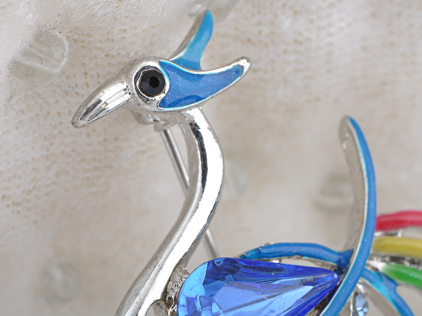 Capri Blue Multi Color Enamel Crane Bird Pin Brooch