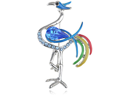 Capri Blue Multi Color Enamel Crane Bird Pin Brooch