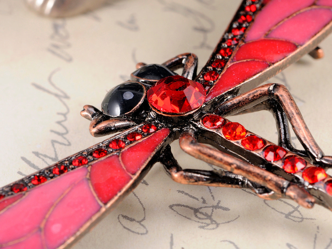 Bronze Red Dragonfly Insect Wings Brooch Pin