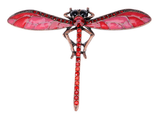 Bronze Red Dragonfly Insect Wings Brooch Pin