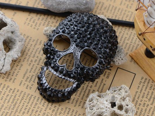 Gun Black Colored Big Skull Head Face Brooch Pin