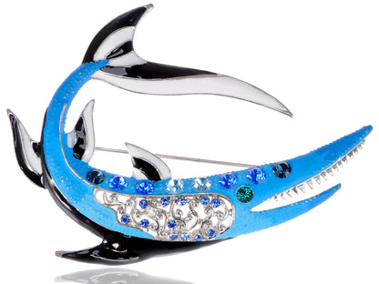 Blue Nautical Tiger Shark Teeth Brooch Pin