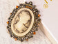 Vintage Brass Topaz Cameo Lady Maiden Pin Brooch