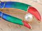 Crested Hornbill Beak Bird Mouth Tropical Enamel Pearl Pin Brooch