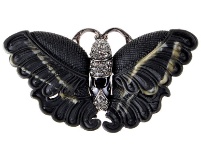 Abstract Stripe Enamel Matte Black Butterfly Insect Brooch Pin