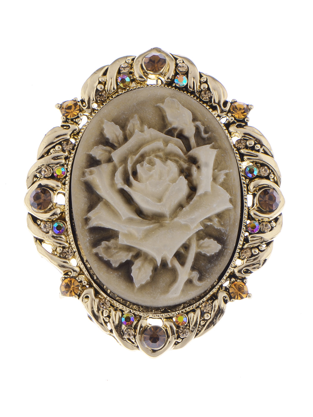 Vintage Antique Reproduct Rose Pink Flower Cameo Pin Brooch