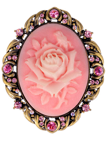 Vintage Antique Reproduct Rose Pink Flower Cameo Pin Brooch