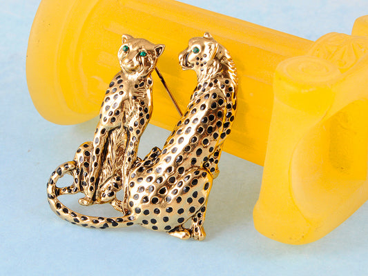 Tuquoise Blue Eyed Spotted Leopard Family Twin Lover Brooch Pin