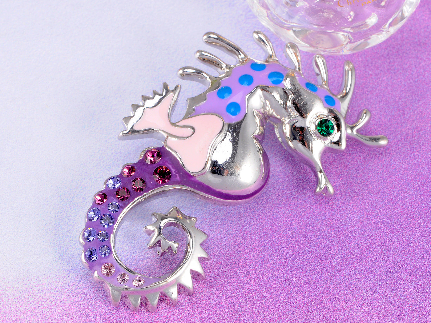 Purple Pink Enamel Seahorse Brooch Pin