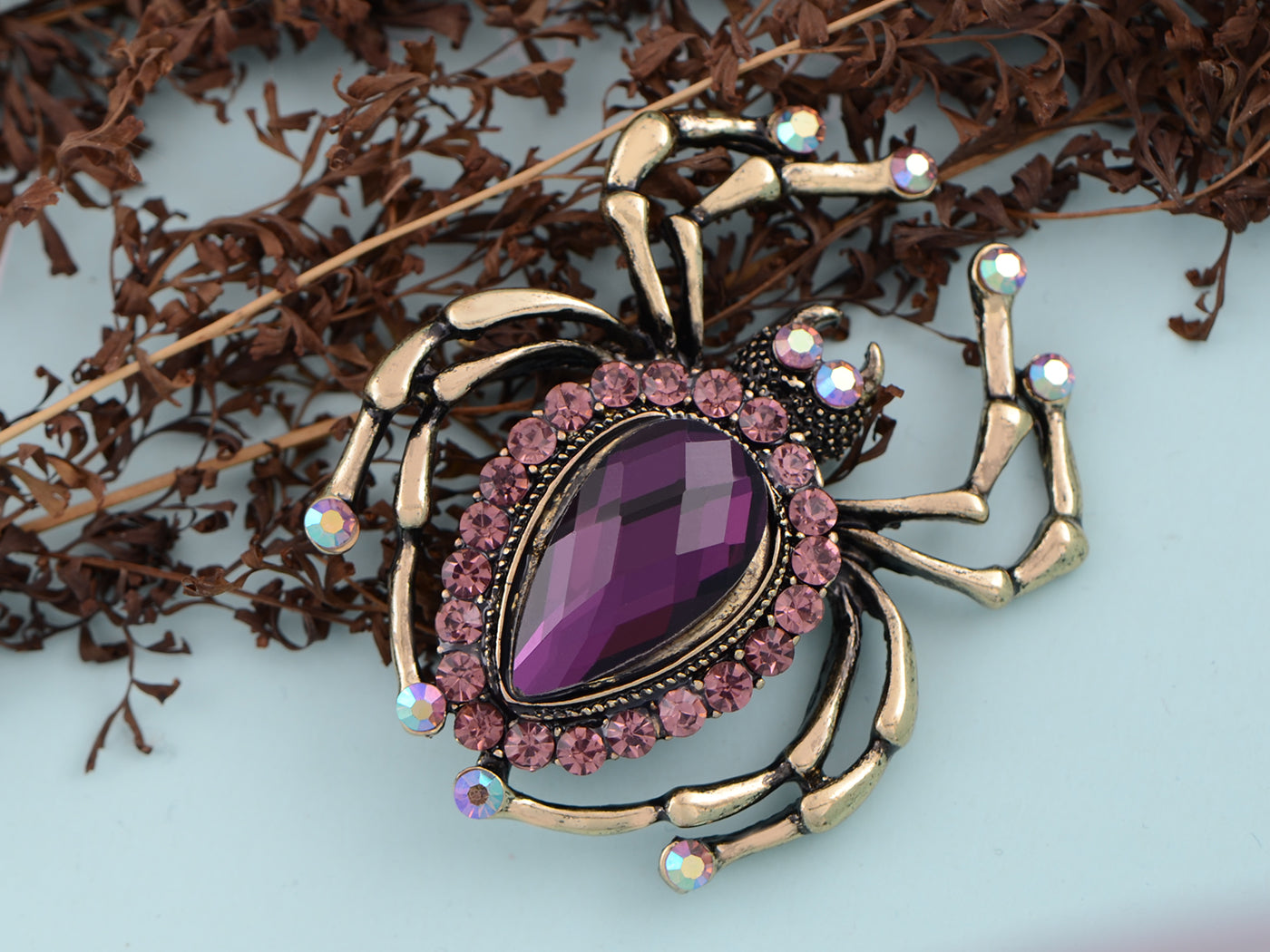 Amethyst Violet Enamel Acry Abdomen Spider Pin Brooch