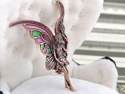 Copper Fairy Flying Fuschia Pin Brooch