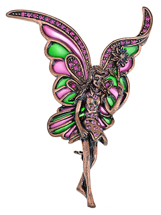 Copper Fairy Flying Fuschia Pin Brooch