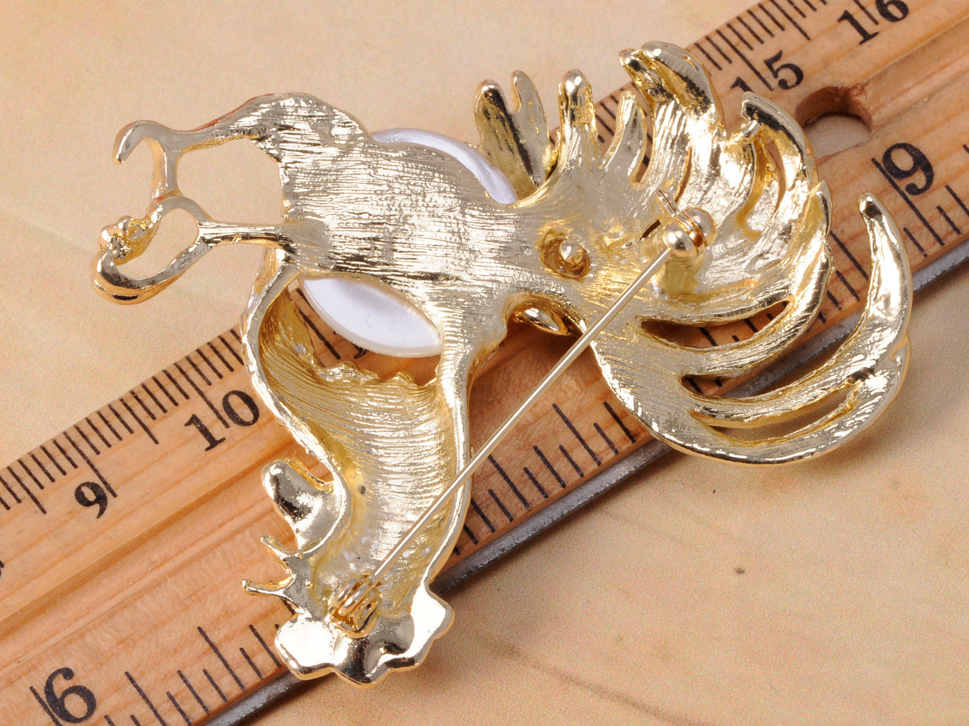 Gold Pearl Rooster Chicken Brooch Pin