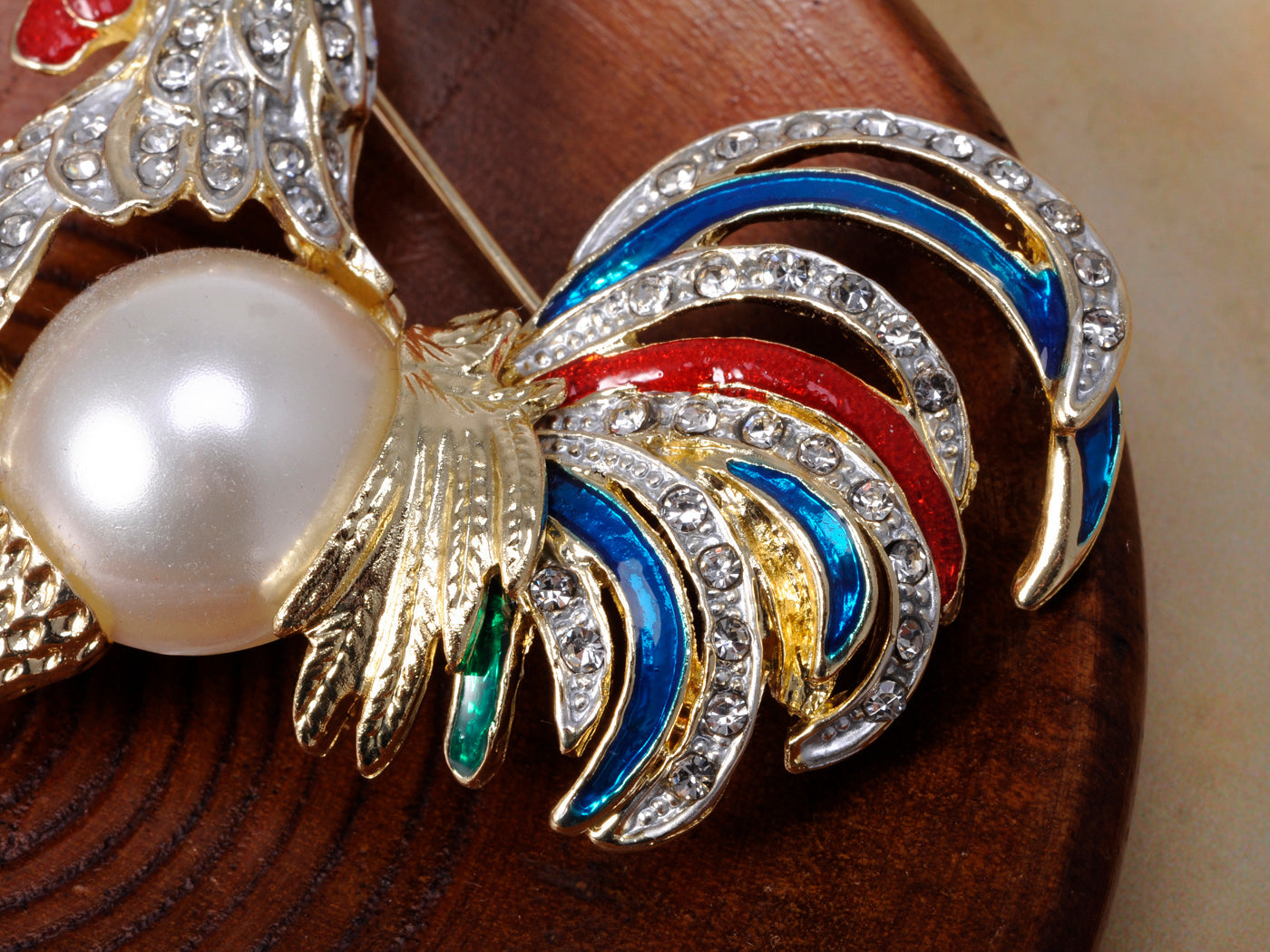 Gold Pearl Rooster Chicken Brooch Pin
