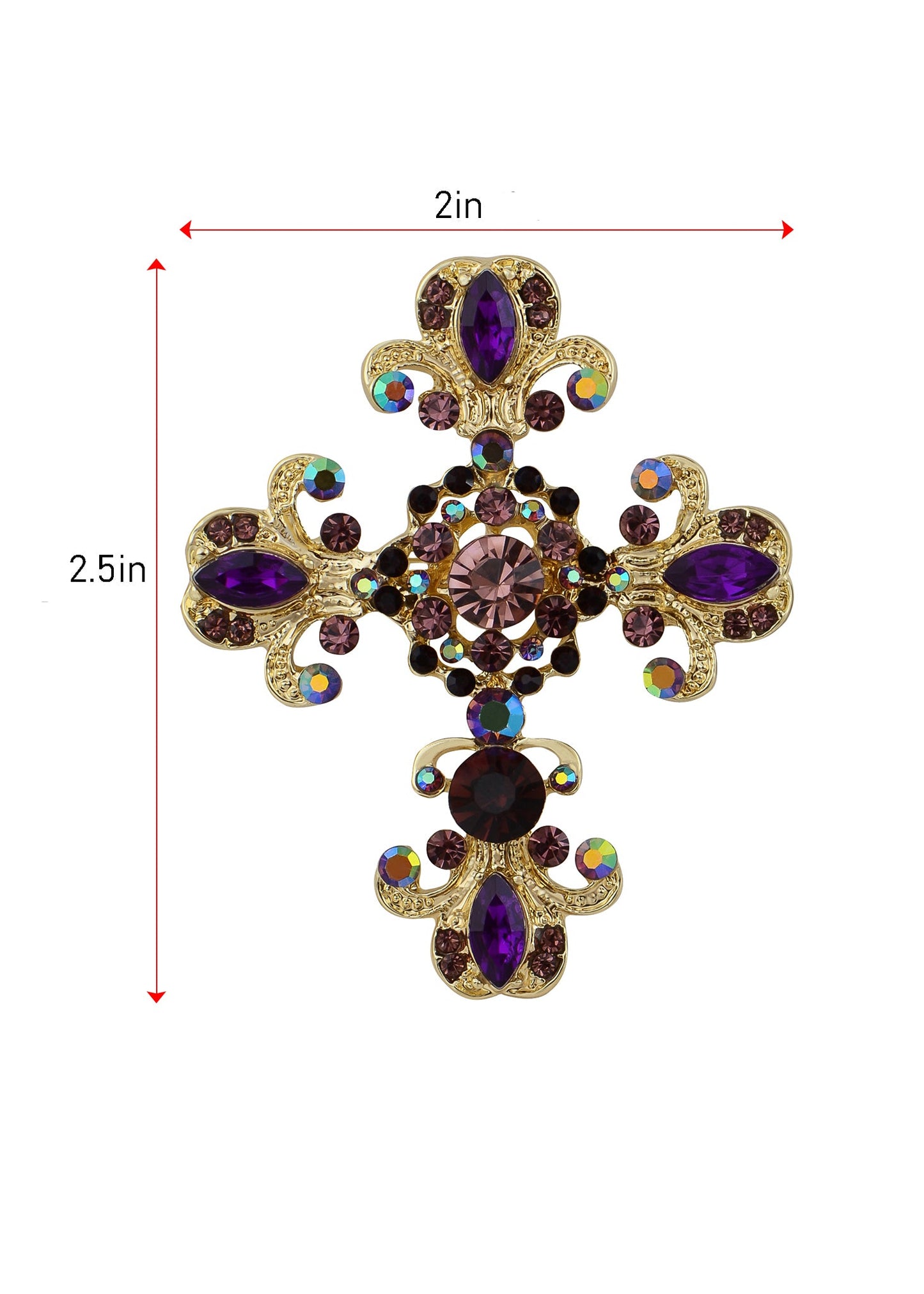 Victorian Flourish Flower God Cross Pin Brooch Purple