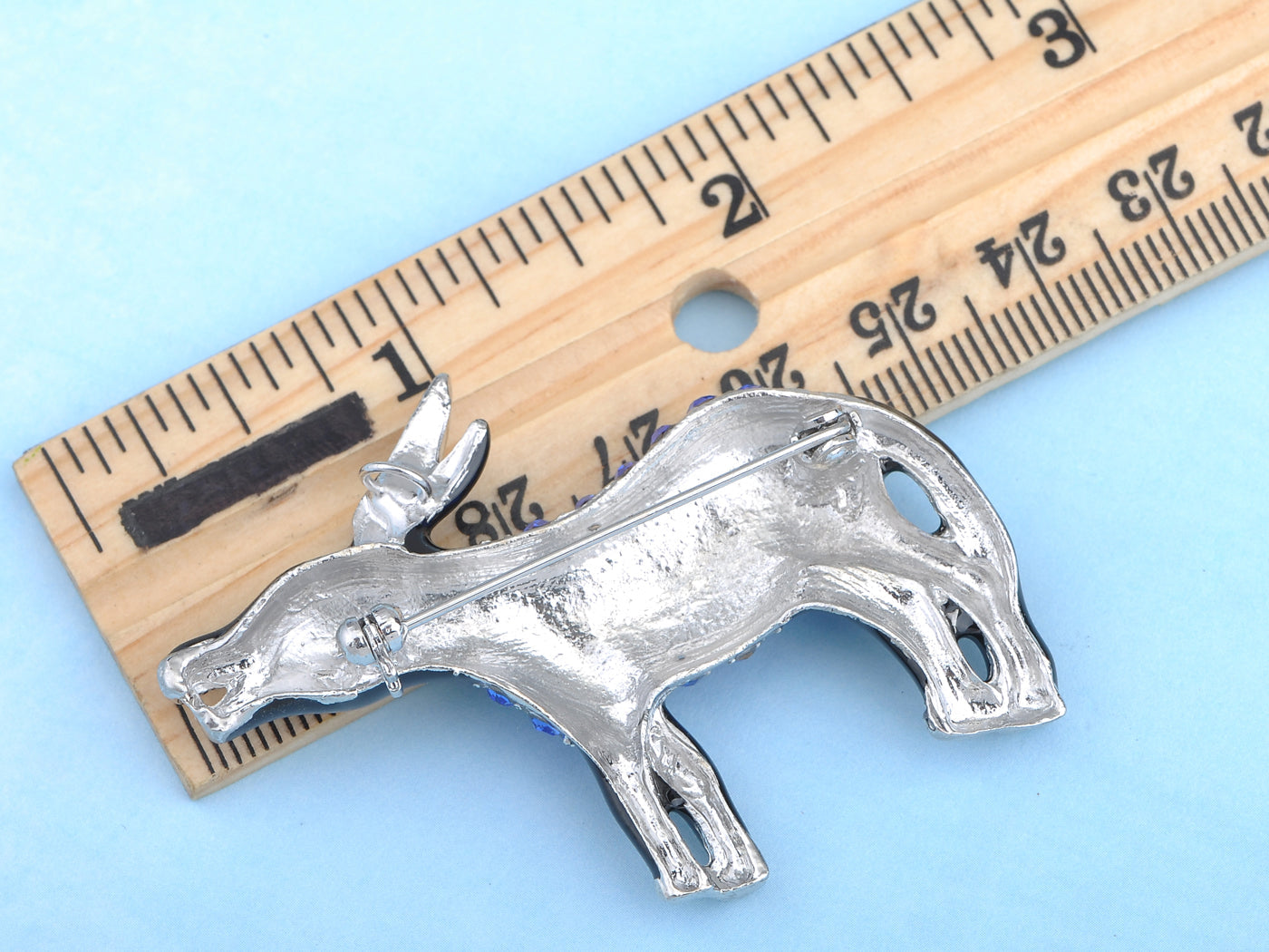 Black Enamel Democrat Donkey Mule Cartoon Animal Convertible To Pendant Brooch Pin