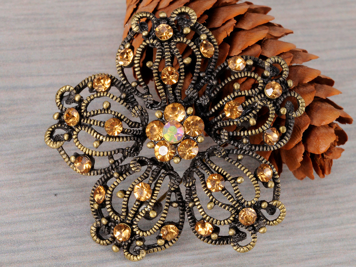 Bridal Wedding Craft Dressy Brass Flower Floral Multi Brooch Pin