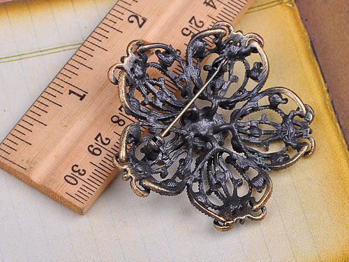 Bridal Wedding Craft Dressy Brass Flower Floral Multi Brooch Pin