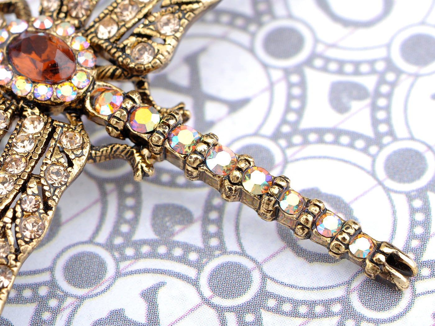 Light Topaz Dragonfly Insect Brooch Pin