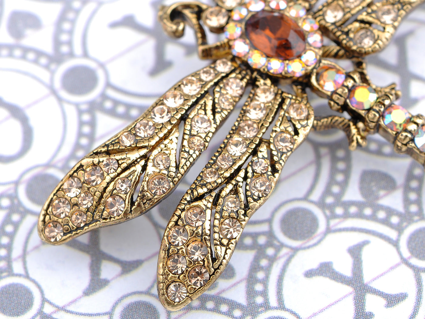 Light Topaz Dragonfly Insect Brooch Pin