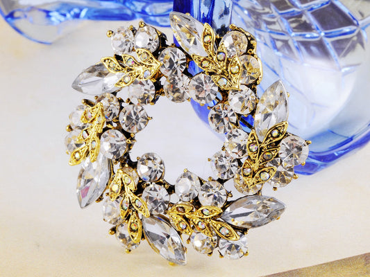 Diamond Floral Wreath Holiday Christmas Old Brooch Pin