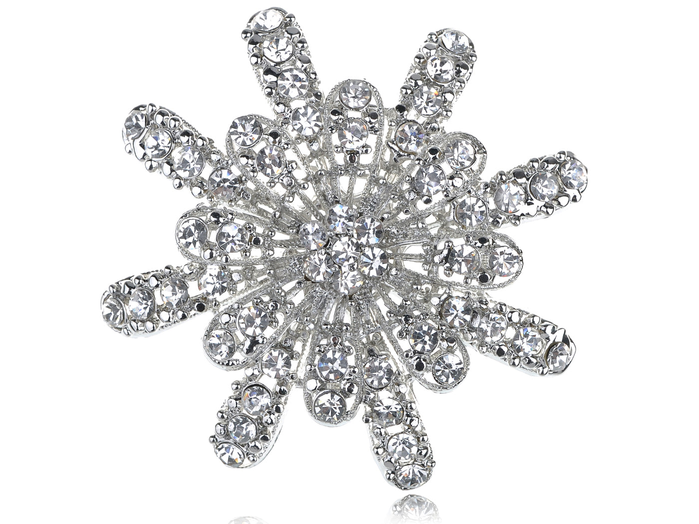 Gerber Daisy Snowflake Holiday Festive White Diamond Like Flower Brooch Pin