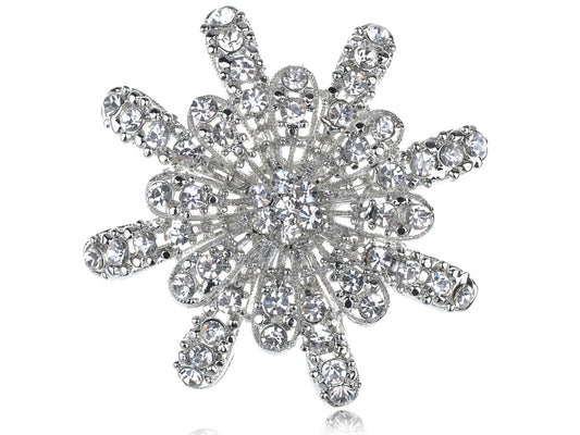 Gerber Daisy Snowflake Holiday Festive White Diamond Like Flower Brooch Pin