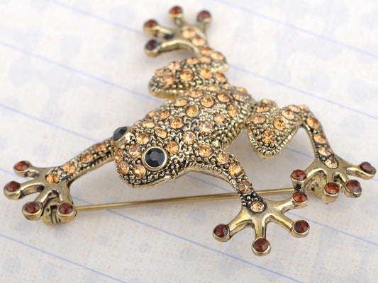 Topaz Colored Frog Toad Brooch Pin