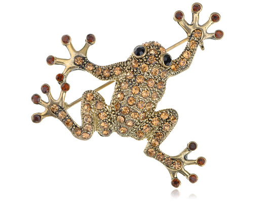 Topaz Colored Frog Toad Brooch Pin