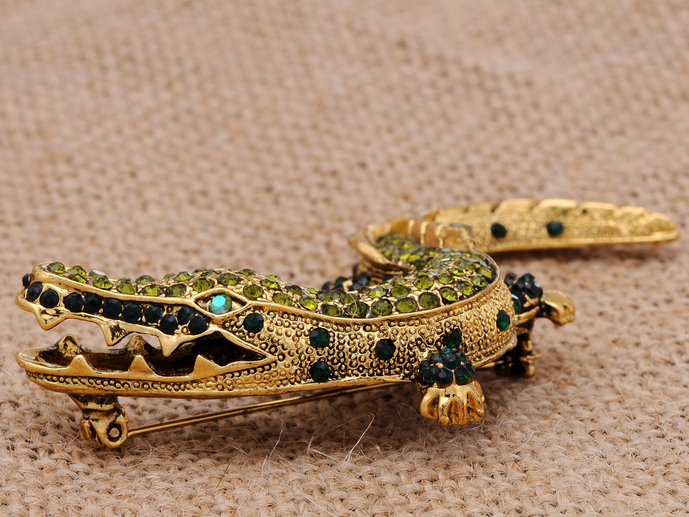 Yellow Green Alligator Crocodile Brooch Pin