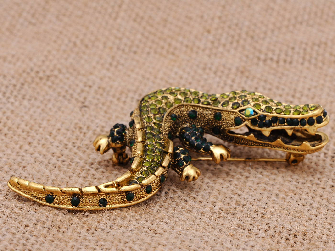 Yellow Green Alligator Crocodile Brooch Pin